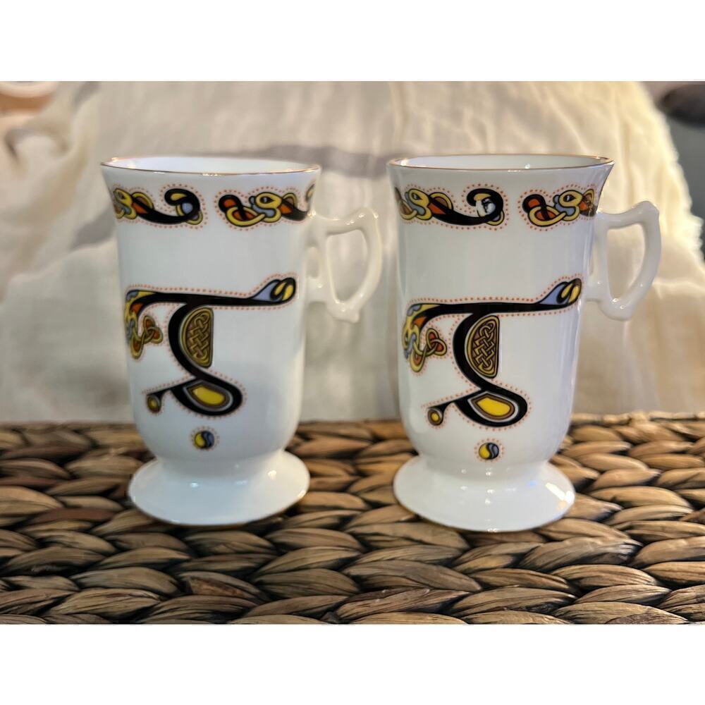 Pair of Royal Tara Kells design mugs from Galway Ireland